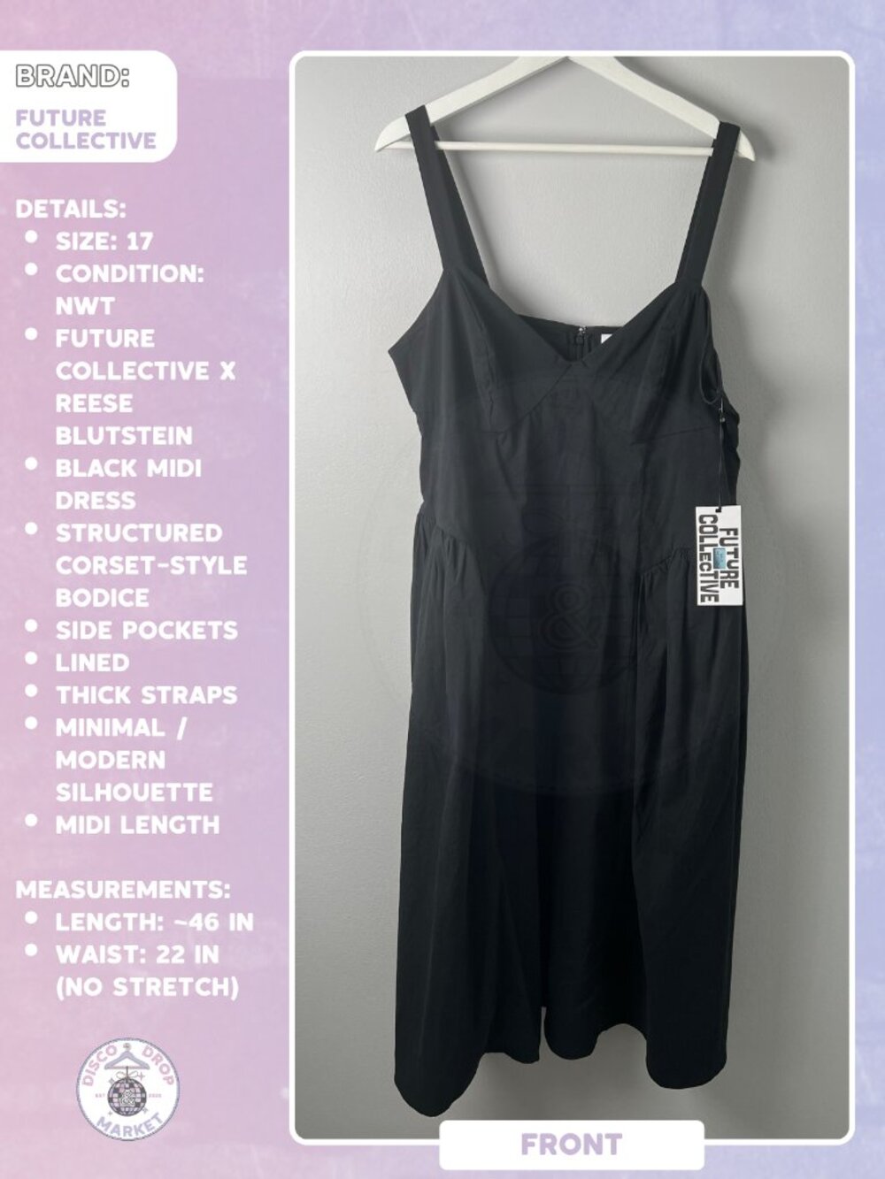 Black Corset Midi Dress | Future Collective Size 17 NWT
